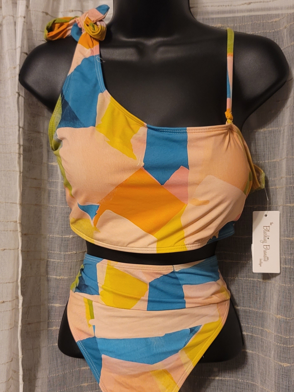 Blushing Brunette Boutique Women’s Two Piece Bikini  - Peach & Blue